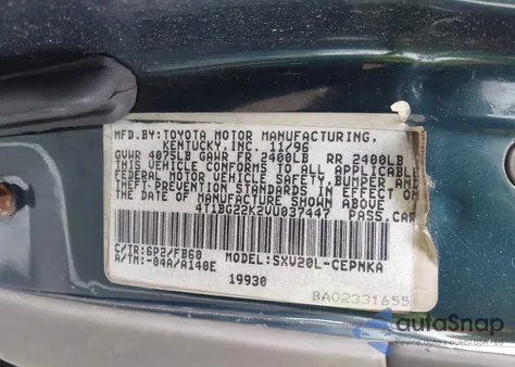 1997 Toyota Camry Ce/Le/Xle из США, поврежденный, VIN 4T1BG22K2VU037447